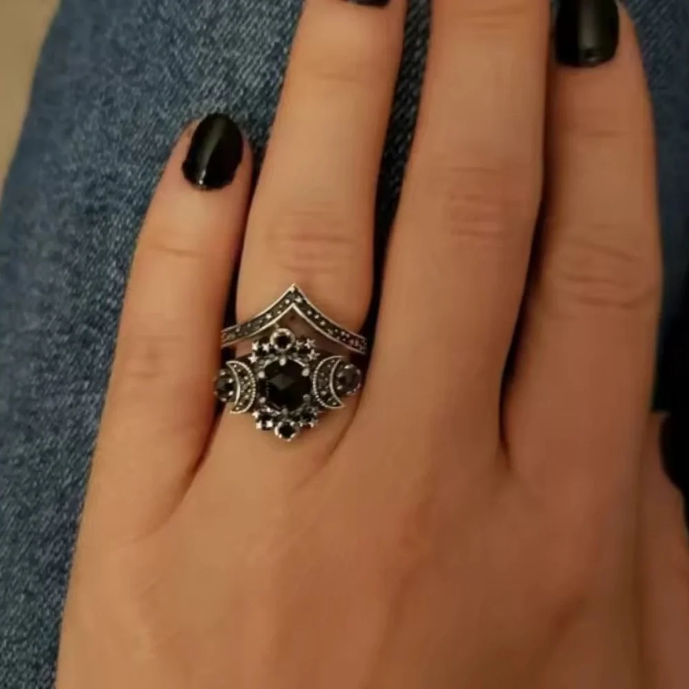 Exequisite Celestial Noir Black Moonstone Star Ring